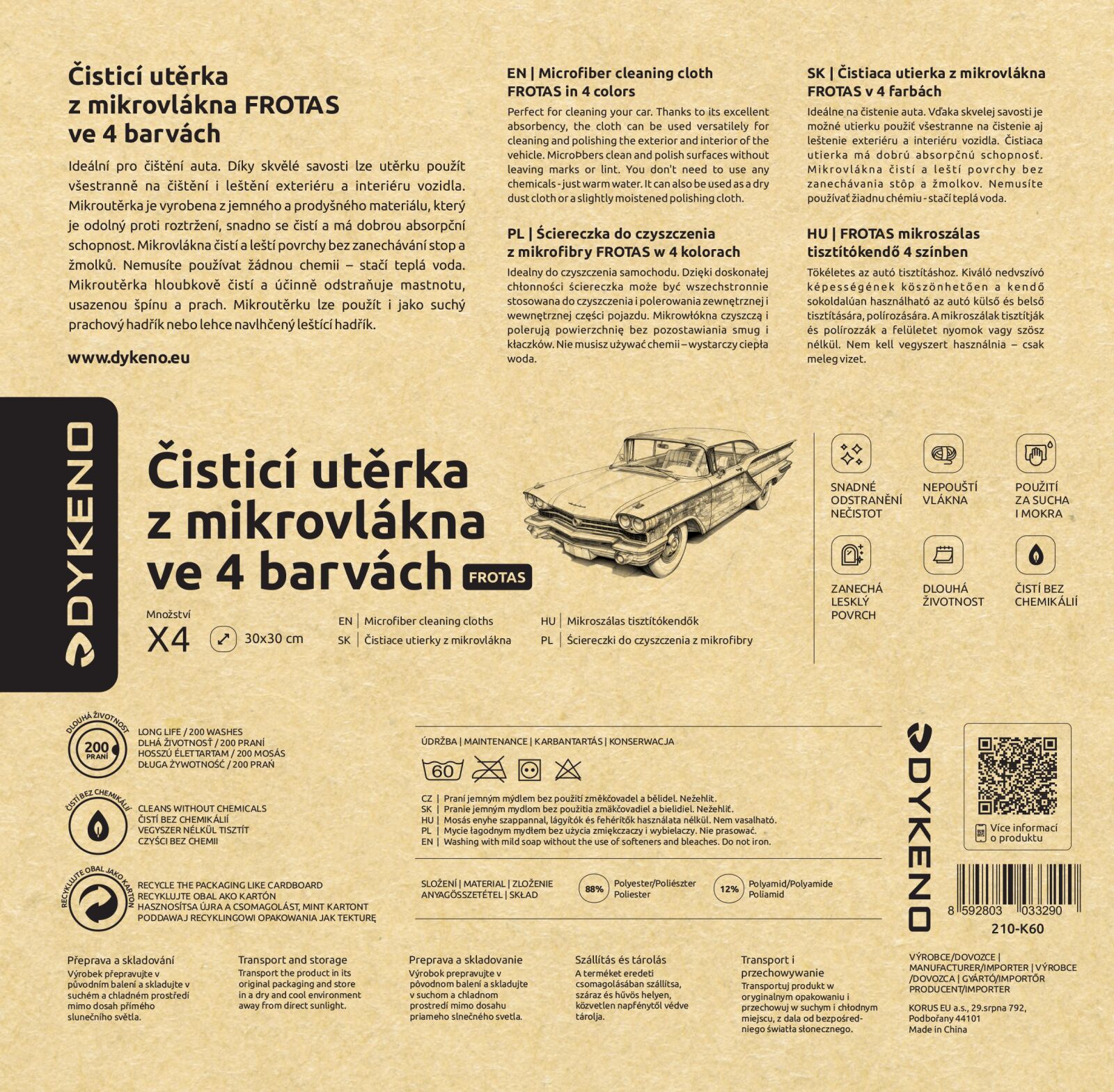 Utěrky z mikrovlákna 4-pack AUTO ODĚVY Sklad18 210-K60